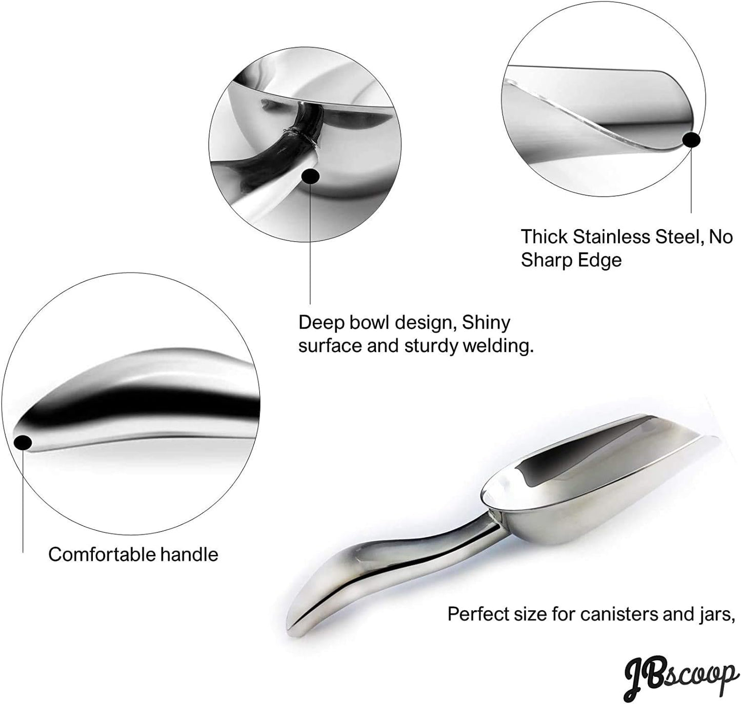 JBscoop Metal Ice Scoop Stainless Steel, Popcorn Scoop, 9.4 Inch Dog Food Scoop Popcorn for Party Wedding, Heavy Duty Dishwasher Safe