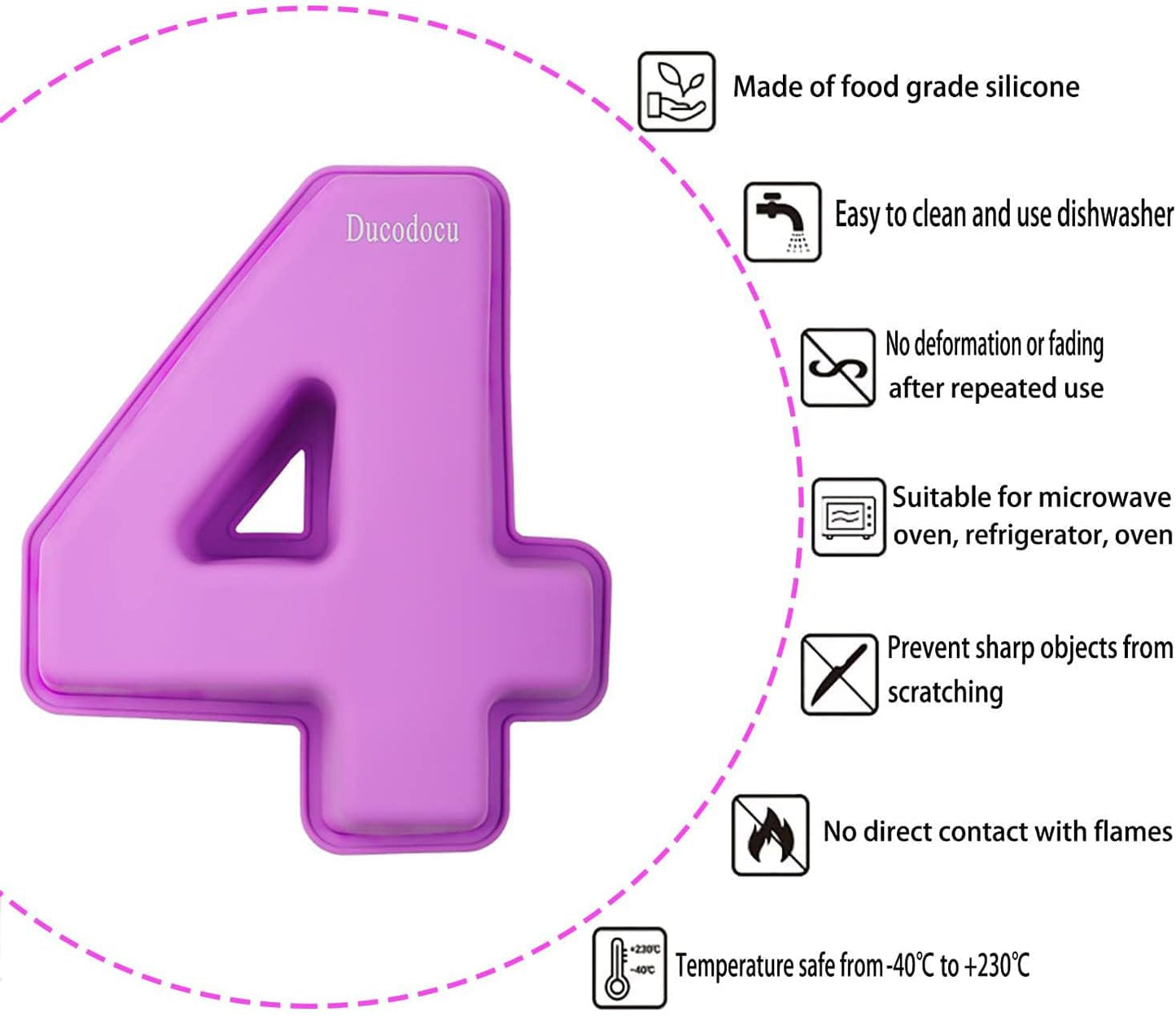 Ducodocu Large Silicone Number Cake Mould 3D Novelty Cake Pan DIY Baking Mold for Birthday Anniversary Number of 4