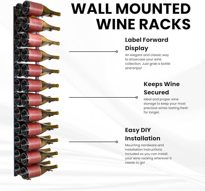 Premium Wall Mounted Metal Wine Rack - 24 Wine Bottles Holder - Modern Wine Rack, Matte Black - Space Saving for Home, Kitchen, Bar - Designed in Canada by Wine Enthusiasts