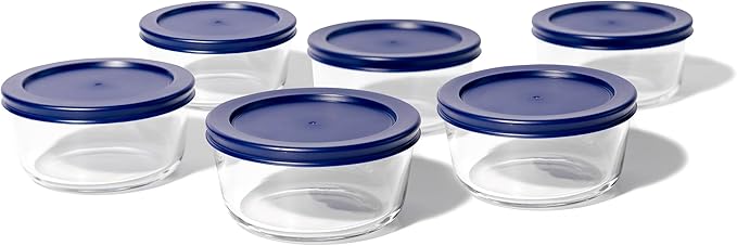 12-Piece Glass Food Storage Containers Set (6 Containers + 6 BPA-Free Lids) | 2-Cup, Leakproof | Microwave, Freezer, Oven & Dishwasher Safe | Ideal for Meal Prep & Pantry Organization