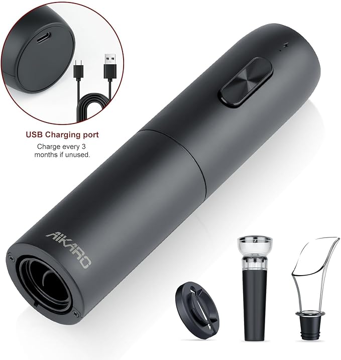 AIKARO - Electric Wine Bottle Opener Automatic Corkscrew, Rechargeable (Set A)