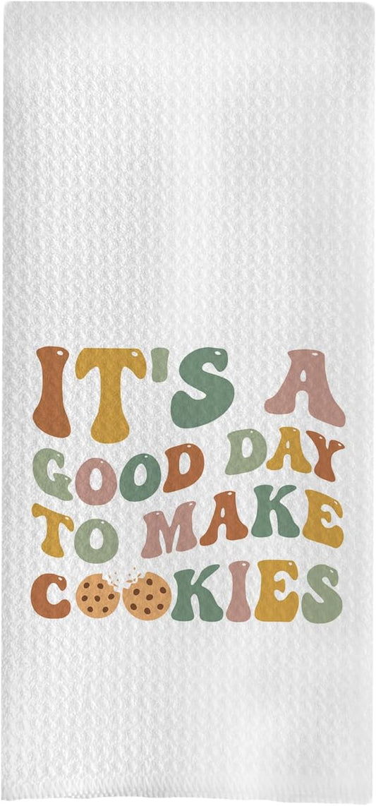 Baking Gifts Kitchen Towels, Gifts for Bakers Cookie Lovers Cooks Dish Tea Towel for Kitchen Baking, Groovy It's a Good Day to Make Cookies Hand Towels, 16x24