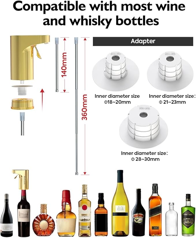 Smart Digital Wine Dispenser & Electric Aerator with Auto Stop, 1-999ML Quantitative Pour & Hands-Free Sensor for Wine, Whiskey, Spirits - Ideal Gift for Men, Dad, Him, Wine Enthusiasts (Gold)