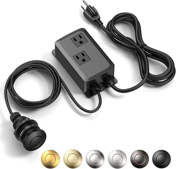 Garbage Disposal Air Switch Kit -Professional- Dual Outlet, Sink Top Waste Disposer On/Off, Garbage Disposal Button, Brass Made Cover, UL Listed