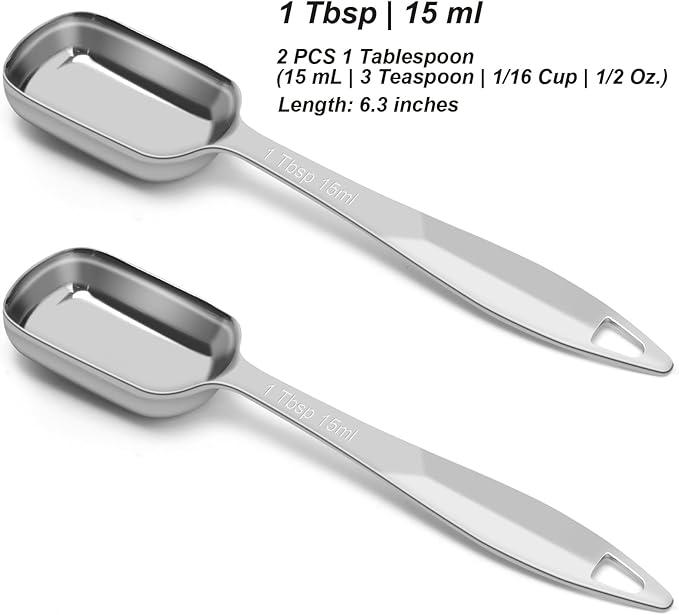 2 Pcs 1 Tablespoon(15 mL | 3 Tsp | 1 Tbsp | 15 cc | 1/2 oz) Stainless Steel Single Measuring Spoon, Long Handle Metal Measuring Spoon, Kitchen Gadgets for Cooking & Baking