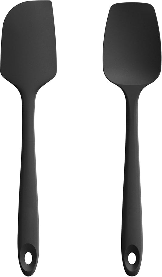 U-Taste Flat Spatula & Spoon Spatula: 11.38in 600ºF Heat Resistant Silicone Bowl Scraper, Flexible Rubber Kitchen Cooking Mixing Utensil with Upgraded Non-Stick Surface (Set of 2, Black)