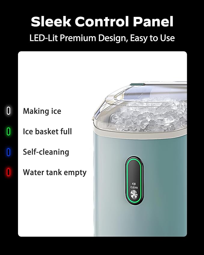 Silonn Nugget Ice Maker Countertop, Pellet Ice Machine with Self-Cleaning Function, Sonic Ice Maker Produces 33lbs of Chewable Ice in 24 Hours, Ideal for Home Kitchen and Office (Green)