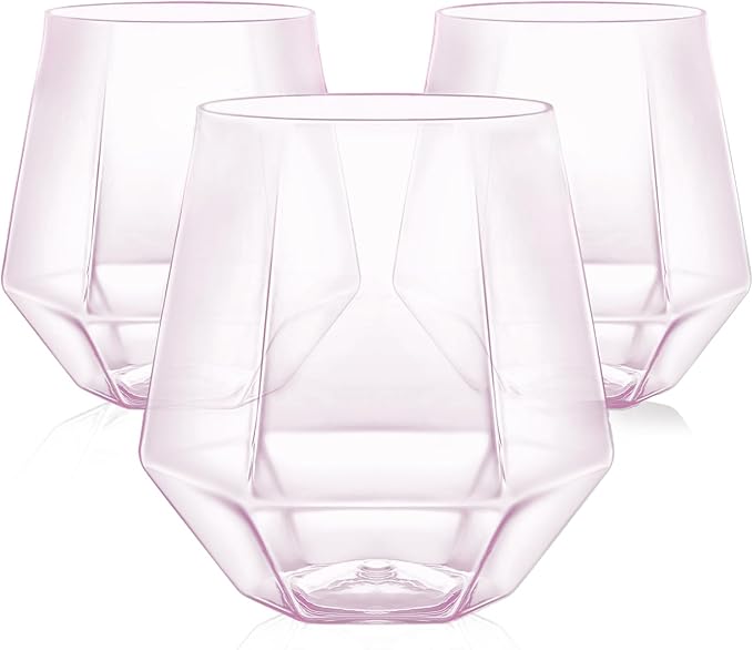 40 Pcak Plastic Stemless Wine cocktail Whiskey Champagne Glasses, 12 Oz Disposable Unbreakable Cups for Party Bars Wedding Tasting (Pink)