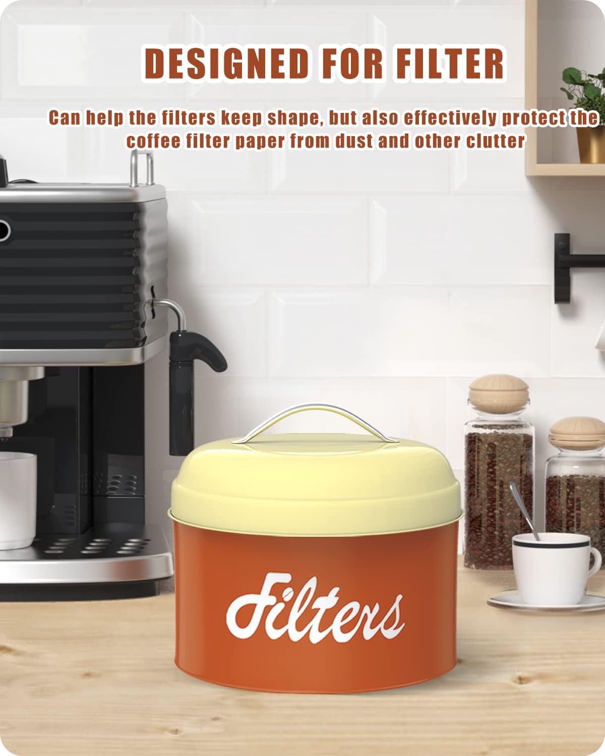 Coffee Filter Holder, Coffee Bar Accessories for Coffee Bar Station, Basket Round Coffee Filter Container Storage for Counter, Coffee bar Decor(Brown)