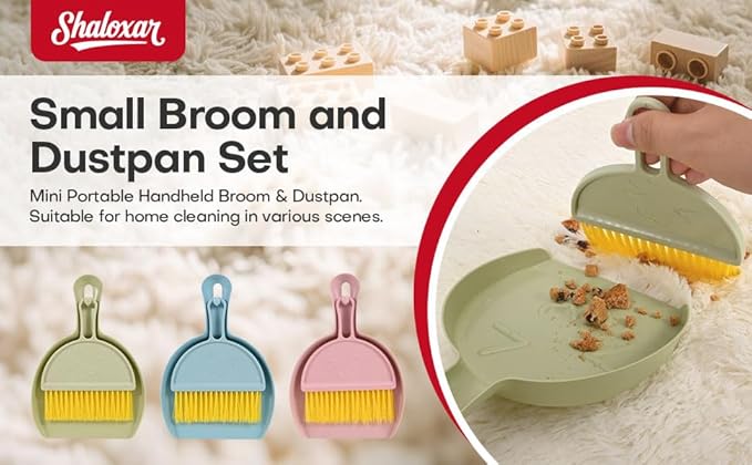Small Broom and Dustpan Set,mini Compact Portable, for Home, Sofas, Kitchen countertops, Storage Shelves, Office desks, bathrooms, and pet Areas (Pink)