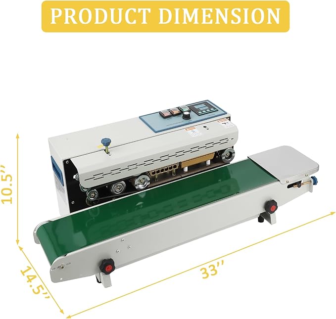 Continuous Band Sealer FR900K - Automatic 110V Horizontal Sealer with Digital Temperature Control for Commercial PP Aluminum Foil PVC Plastic Bags