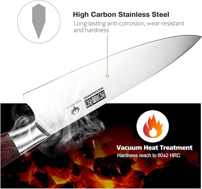 HOSHANHO 8 Inch Chef Knife for Cooking, Super Sharp High Carbon Stainless Steel Kitchen Knife, Professional Japanese Knife with Durable Wood Handle