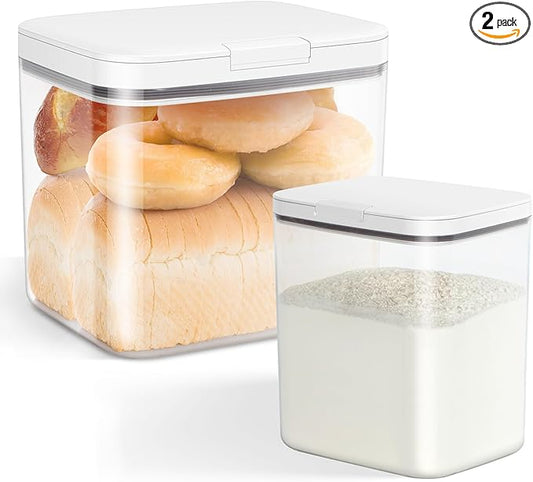 2 Pack Flour and Sugar Storage Containers with One-Press Flip-up Lid, 2.1Qt + 4.75 Qt Food Storage Container for Rice, Nuts, Snack, Dog Treat, Laundry Room, Kitchen Organization