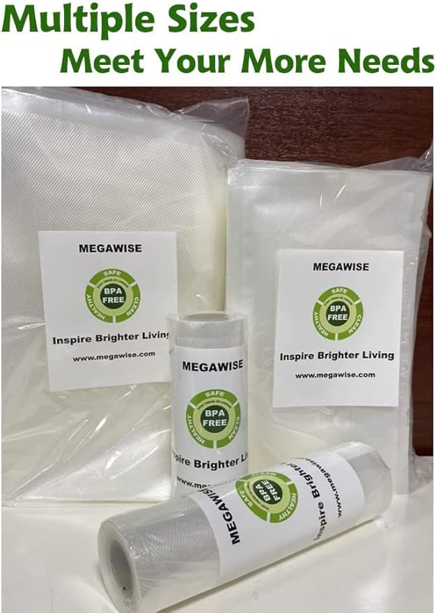 MEGAWISE Vacuum Sealer Bags (8''x 12''-110pcs) for Food Freshness Preservation, BPA Free Vacuum Storage Bags for Food or Sous Vide, Seal a Meal,Double-Sided Texture, Double Lock Freshness (110 count)