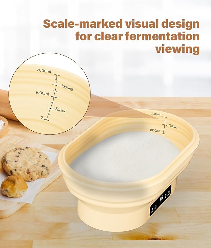 HK Heating Sourdough Banneton Bread Proofing Basket Kit with Timer & 6 Temp Settings, 2L Foldable Silicone Dough Proofing Box Electric Sourdough Starter Warmer Set for Dough Rising, Starter Baking Kit