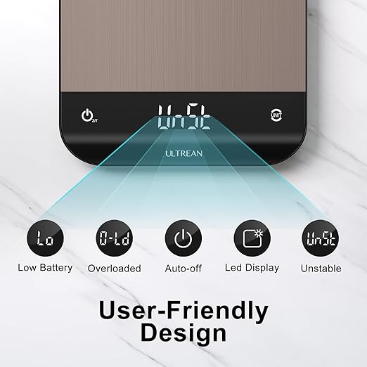 Ultrean Food Scale, Digital Kitchen Scale with LED Display, Weight Grams and Ounces for Baking Cooking, 6 Units with Tare Function, 11lb (Batteries Included)