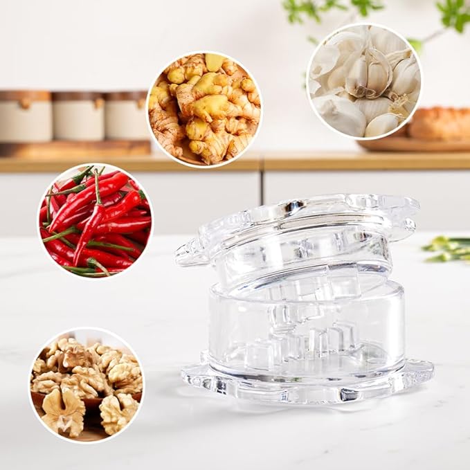 Garlic Twister Kitchen Tool – Manual Garlic Crusher & Ginger Grinder, Nut Chopper, Chili Pepper Mincer, Clear Acrylic Kitchen Utensil for Food Prep – BPA-Free, Easy to Use, Handheld Design