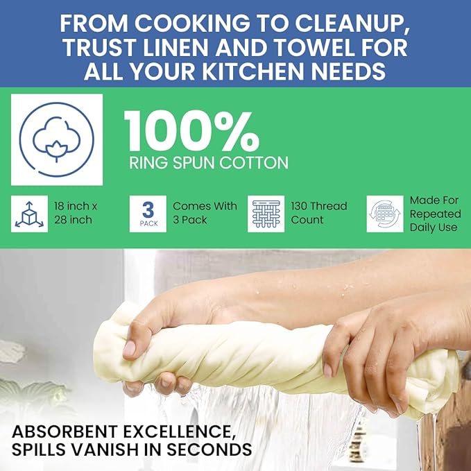 Flour Sack Towels | Tea Towel for Crafts| Kitchen Dish Cotton Blank Towel for Embroidery| Baking Bread Proofing Linen Cover| Thick Absorbent Quick Dry| 3 Pack 18"x 28" Natural