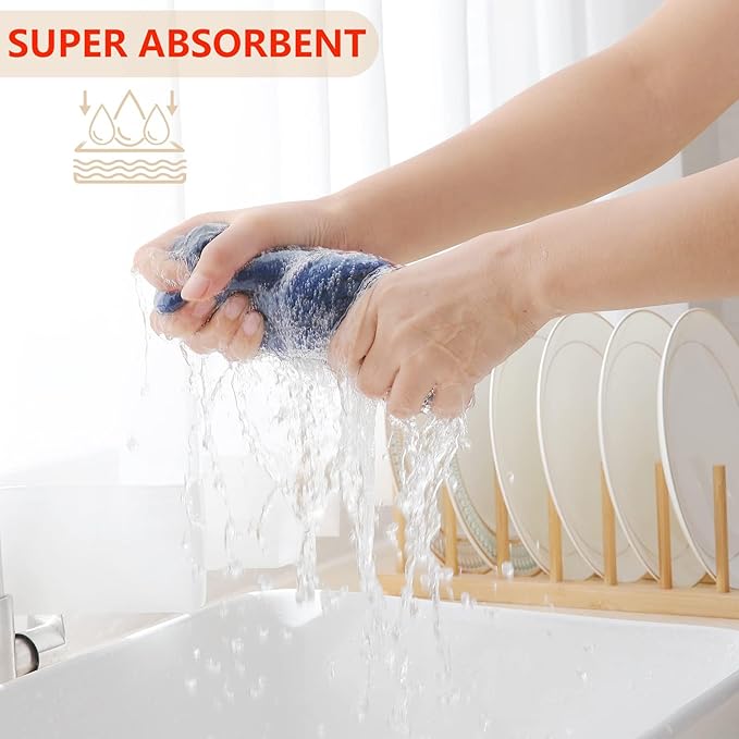 Homaxy 100% Cotton Waffle Weave Kitchen Dish Towels, Ultra Soft Absorbent Quick Drying Cleaning Towel, 13 x 28 Inches, 4-Pack, Navy Blue