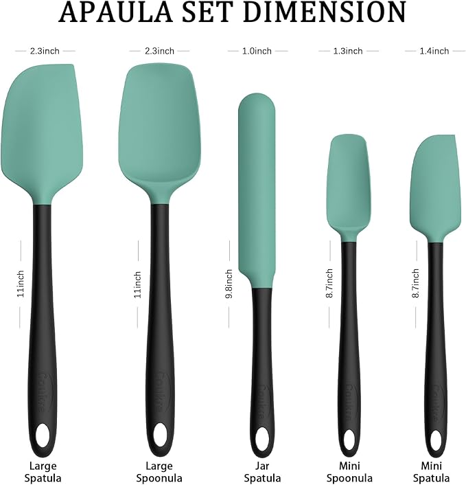 Coukre Silicone Spatula Set of 5,High Heat Resistant, Food Grade Silicone, Upgraded Extended Reinforced Handle,Dishwasher Safe, for Baking, Cooking (Aqua Green Black, Color block)