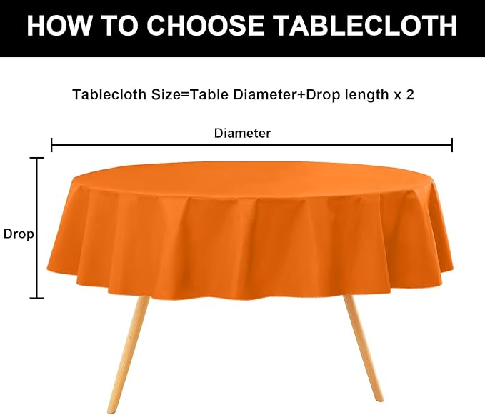 homing Round Vinyl Tablecloth, Waterproof Spillproof Plastic Flannel Backed Table Cloth, Wipe Clean Table Cover for Dining, Buffet Parties and Camping (Orange, 60")