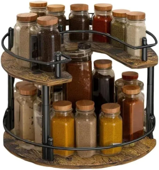2-Tier Wooden Lazy Susan Turntable Organizer for Cabinet, Table Top, Kitchen, Pantry, Bathroom, Vanity Countertop, Rotating Wood Lazy Susans Rack for Spice, Seasoning Storage Organization(Round)