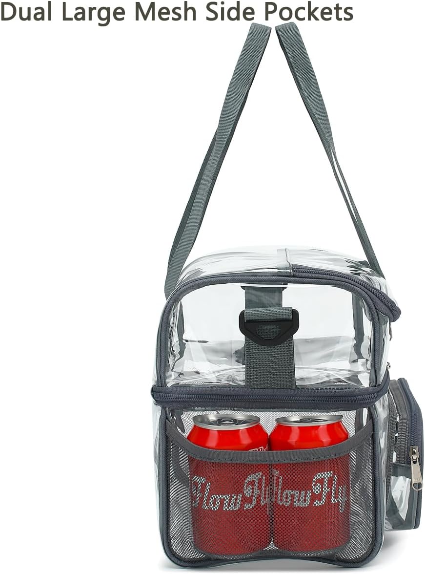 FlowFly Double Layer Cooler Insulated Lunch Bag Adult Lunch Box Large Tote Bag for Men, Women, With Adjustable Strap,Front Pocket and Dual Large Mesh Side Pockets