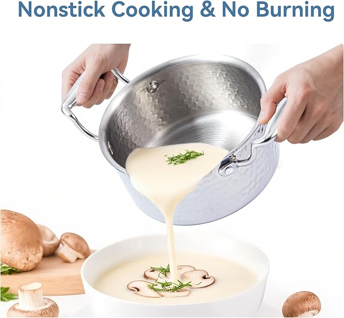 Tri-Ply Stainless Steel Stock Pot,1.8 Quart Sauce Pan with Lid, Induction Pasta Pot Compatible with All Cooktops, Small Cooking Pot for Boiling Gravies, Pasta, Soup, Oven & Dishwasher Safe