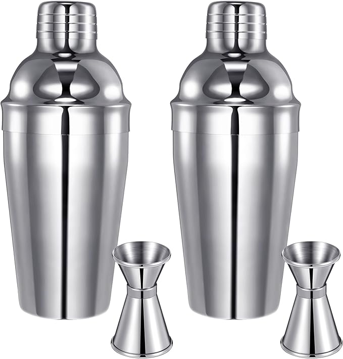 Umigy Cocktail Shaker Set Martini Shaker Bulk Stainless Steel Martini Mixer with Strainer and Double Measuring Jigger for Bar Party Home Use Wine Bar Tool (18 Oz/ 550 ml,2 Packs)