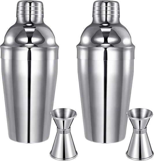 Umigy Cocktail Shaker Set Martini Shaker Bulk Stainless Steel Martini Mixer with Strainer and Double Measuring Jigger for Bar Party Home Use Wine Bar Tool (18 Oz/ 550 ml,2 Packs)
