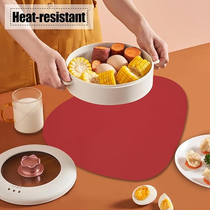 Faux Leather Placemats Set of 6 Wipeable,Round Reversible PU Placemat for Dining Table,Heat Resistant Waterproof Anti Slip Table Mats,Modern Table Protectors(Black and Red)