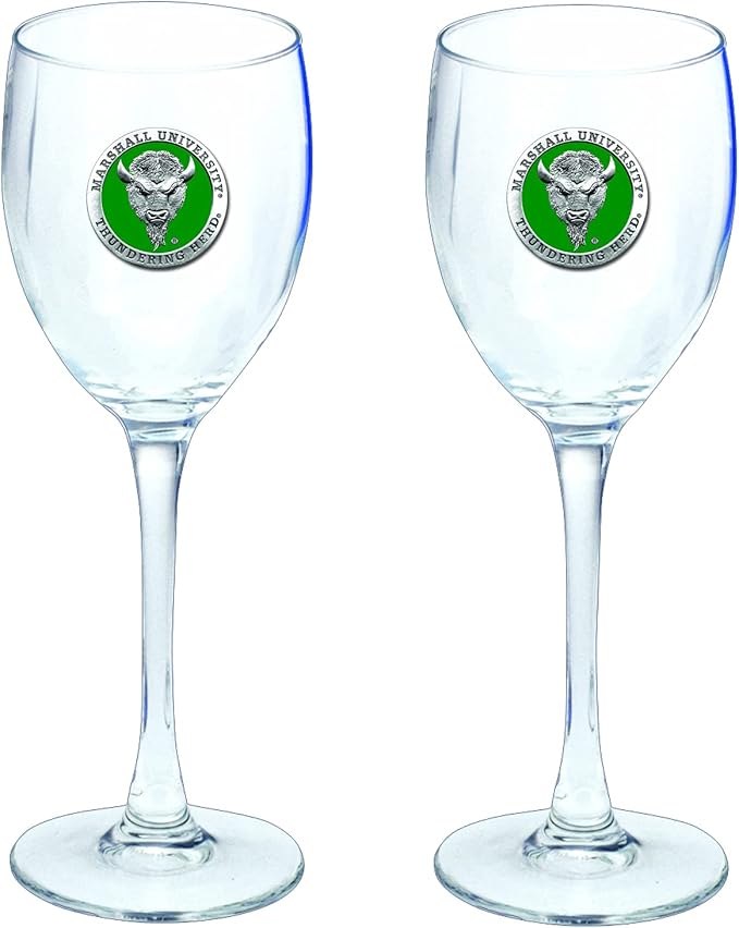 Heritage Pewter Marshall Thundering Herd Glass Goblets – Set of 2 | 12 OZ Goblet Wine Glasses | Expertly Crafted Pewter Glass