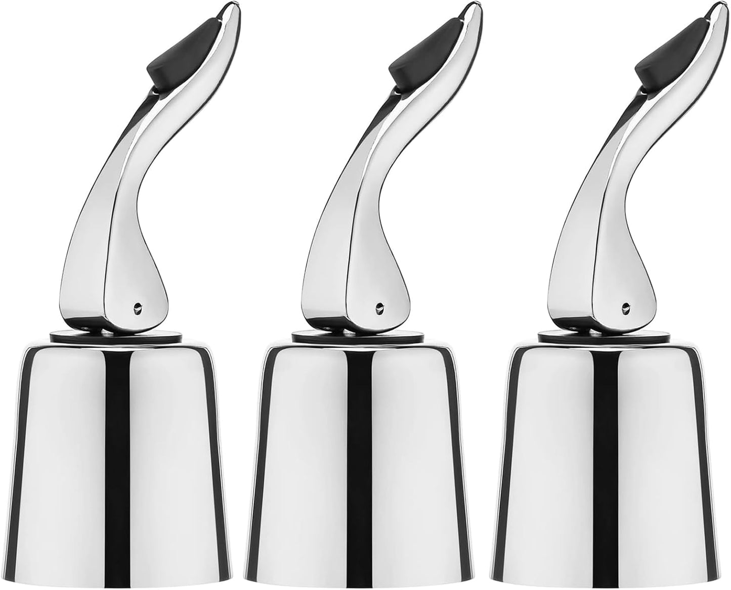 Wine Stoppers for Wine Bottles with Stainless Steel Vacuum Wine Bottle Stopper with Silicone Reusable Wine Corks, Leak proof Keep Fresh Suitable for Red&White Bottle (Silver, 3 Pack)