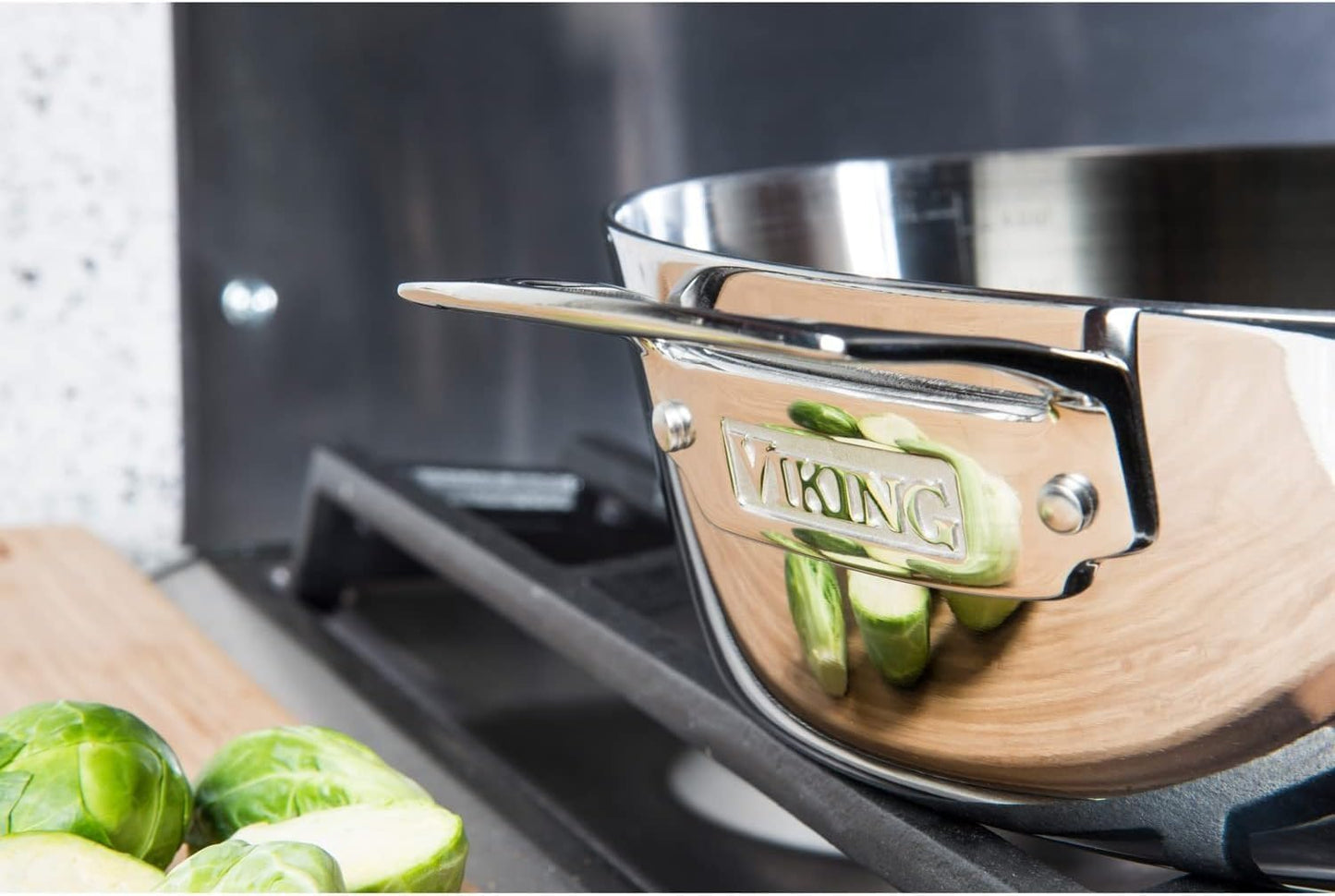 Viking Stainless Steel Kitchen Essentials Bundle – 3-Piece Cookware Set with 8 Cooking Utensils, 4.8 Qt Sauté Pan & Lid, 3.4 Qt Sauce Pan & Lid – Induction Ready, Oven & Dishwasher Safe