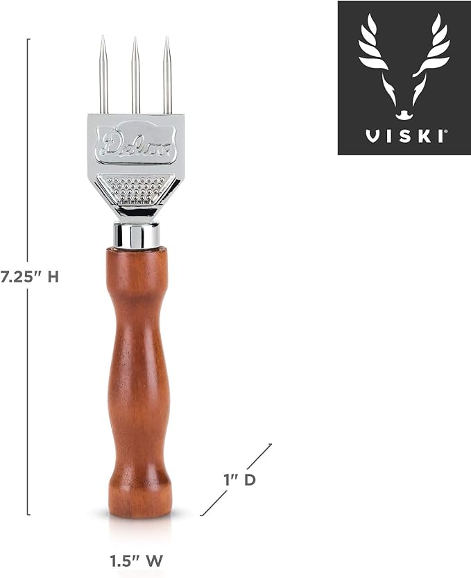 Viski 3 Pronged Ice Pick, Wood Handle Stainless Steel Ice Shaper, Bar & Cocktail Tools