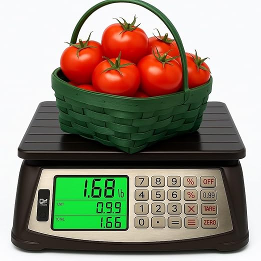 Price Computing Scale, Commercial Food Scale, Counting Function,66lb/30kg,1g, Rechargeable, Waterproof Design, Stainless Steel Keys,Large LCD for Produce, Farmers Market, Grocery, Deli, Meat, Retail