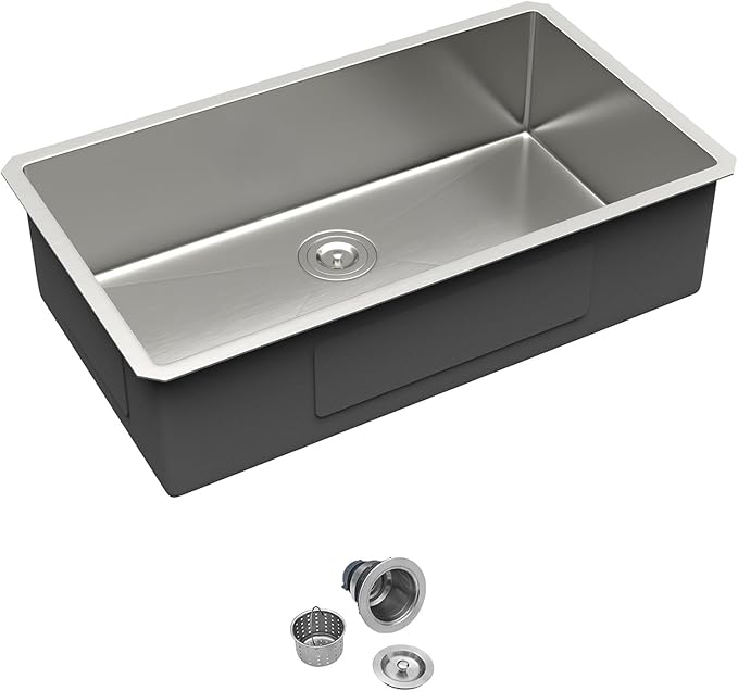 32 Inch Undermount Kitchen Sink - 32 x 19 Kitchen Sinks Stainless Steel 16 Gauge Single Bowl Under Mount Handmade Basin with Offset Drainer