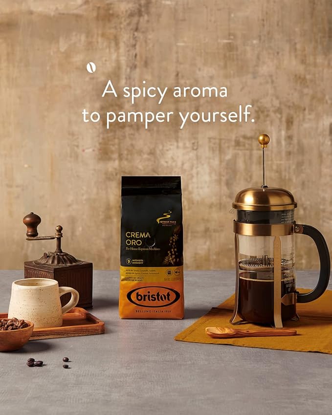 Bristot Crema Oro Italian Espresso Beans | Italian Beans Whole | Medium Roast | 1.1lb/500g (Pack of 2)