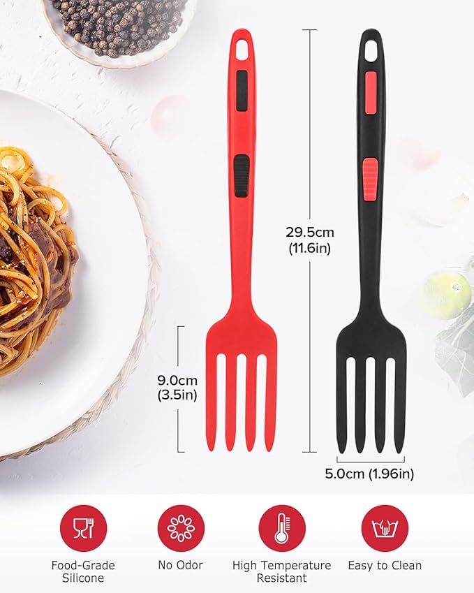 Silicone Flexible Cooking Fork, 11.6 Inch Heat Resistant, Large Non Stick, Mash Food, Whisk Eggs (BR)