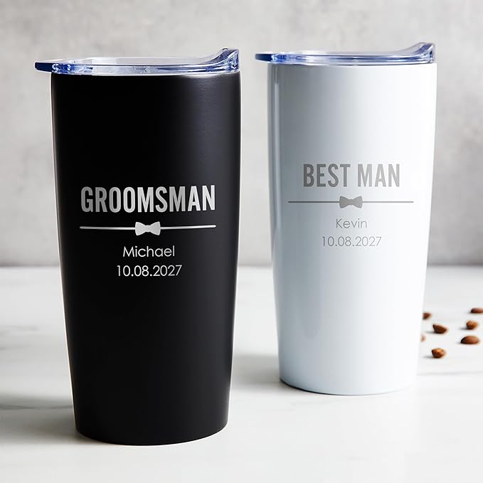 Lifetime Creations Engraved Personalized Groomsman Tumbler (White) 20 oz - Custom Groomsmen, Best Man, Bachelor Party Stainless Steel Coffee Travel Mug Gift (Option C)