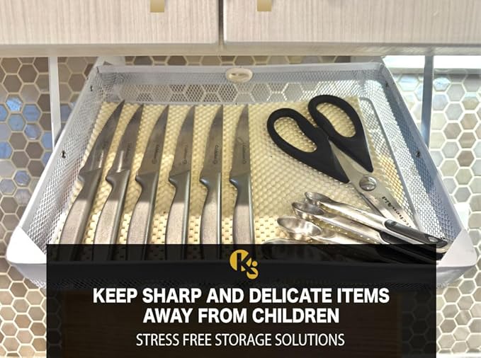 Everything Keeper - Organizer for Home, Kitchen, Bathroom, RV, Small Spaces - Storage Organizers - Compact Metal Basket - Under Cabinet Holder - Easy Install - Holds Strong - 13 x 10 x 2.5 in