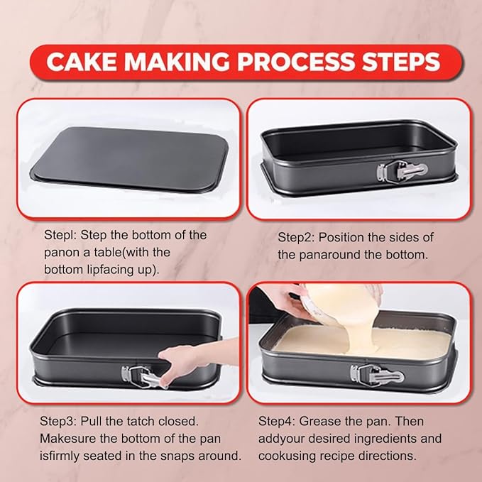 Square Springform Cake Pan 9.5inch,10inch,11inch, Set of 3 non stick leakproof cake baking pans with removable bottom