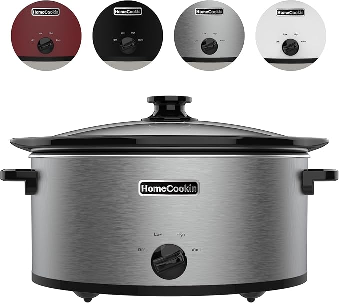 HOMECOOKIN 8 Quart Slow Cooker Oval Manual Pot Food Warmer with 3 Cooking Settings, Stainless Steel