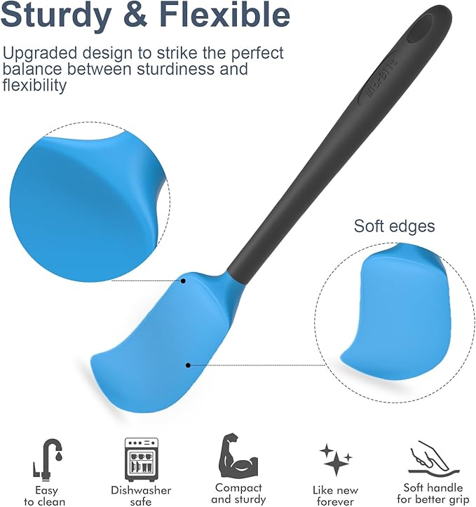 Silicone Spatula Set of 6, Food Grade, High Temperature Resistant, Dishwasher Safe, Suitable for Kitchen Baking, Cooking (Blue)