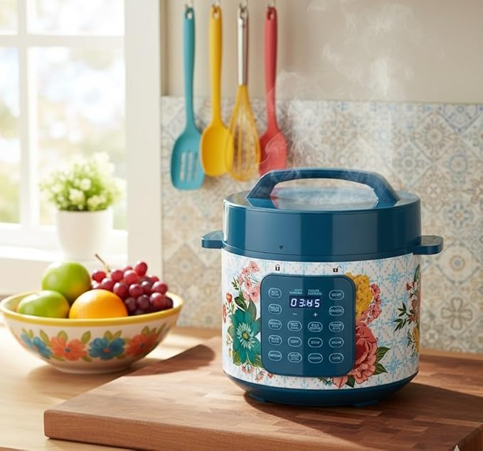 Pioneer Woman 6-Quart Pressure Cooker with Touch Control Display - 7-in-1 Multi-Cooker, Floral Design, Slow Cook, Steam, Rice & More (Fancy Flourish)