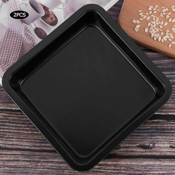 2Pcs Rectangle Cake Pan 8.9x8.9x1.8in (22.5x22.5x4.6cm) - Nonstick Baking Pans for Cakes, Brownies, Lasagna & Cookies, Even Heat Distribution, Dishwasher Safe(Black)