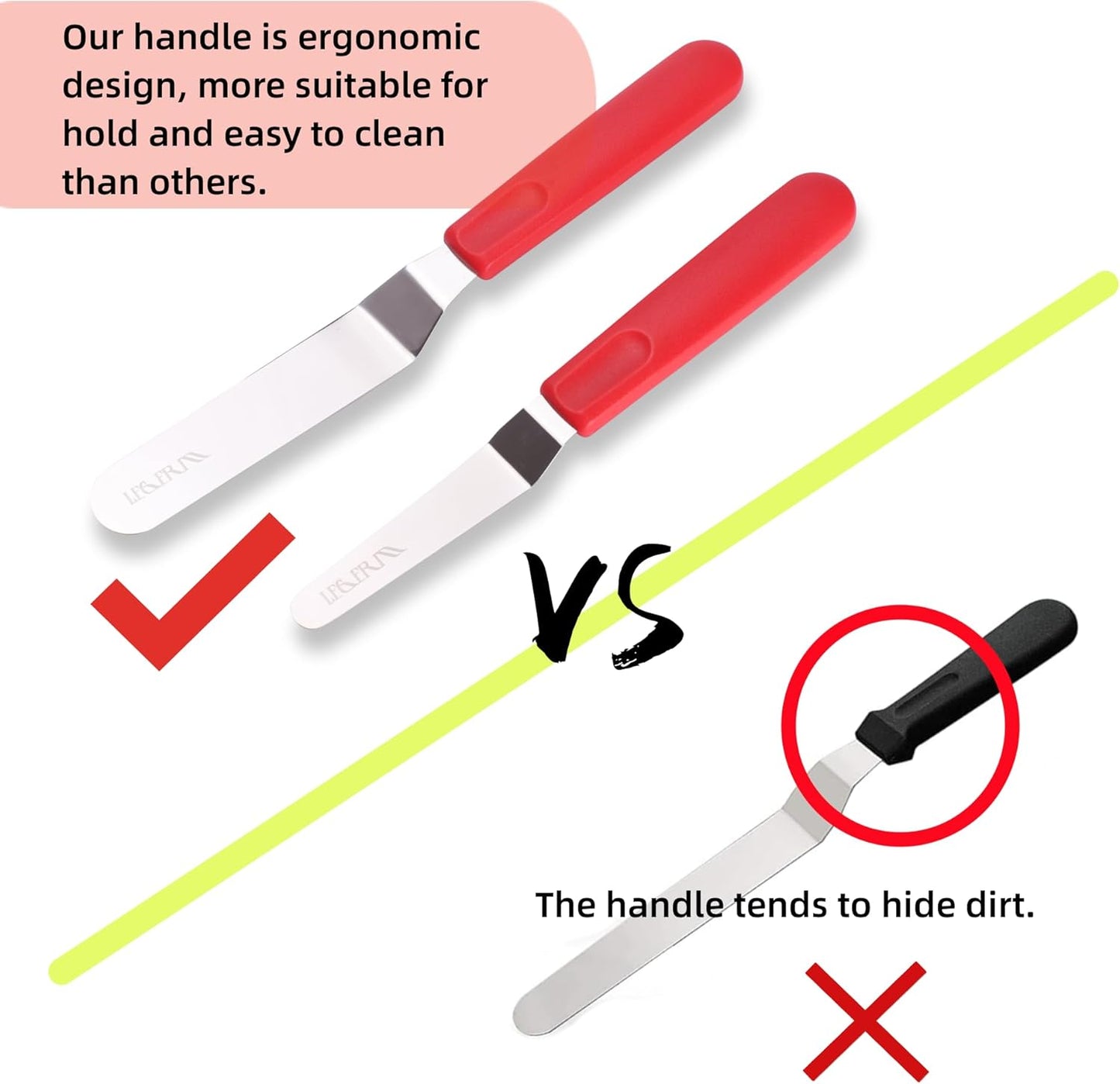 Cake Offset Spatula set of 4 6 8 inch Angled Icing Spatula Cake Decorating Frosting Knife, Red