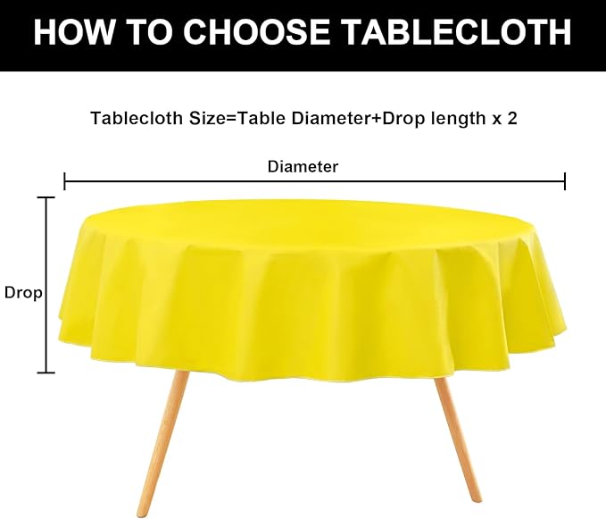 homing Round Vinyl Tablecloth, Waterproof Spillproof Plastic Flannel Backed Table Cloth, Wipe Clean Table Cover for Dining, Buffet Parties and Camping (Yellow, 60")