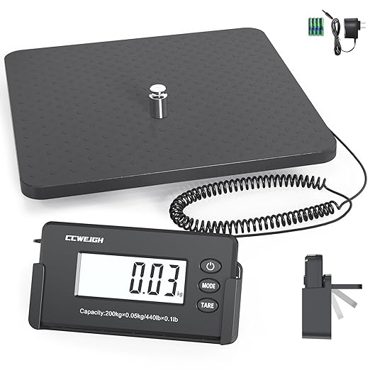 Shipping Scales 440lbs x 1oz Highly Accurate Postal Scales Ultrathin ABS Large Platform,Superlight Postal Scales for Shipping Packages,Small Business,Post Offices,Luggage Scale Battery and Adapter