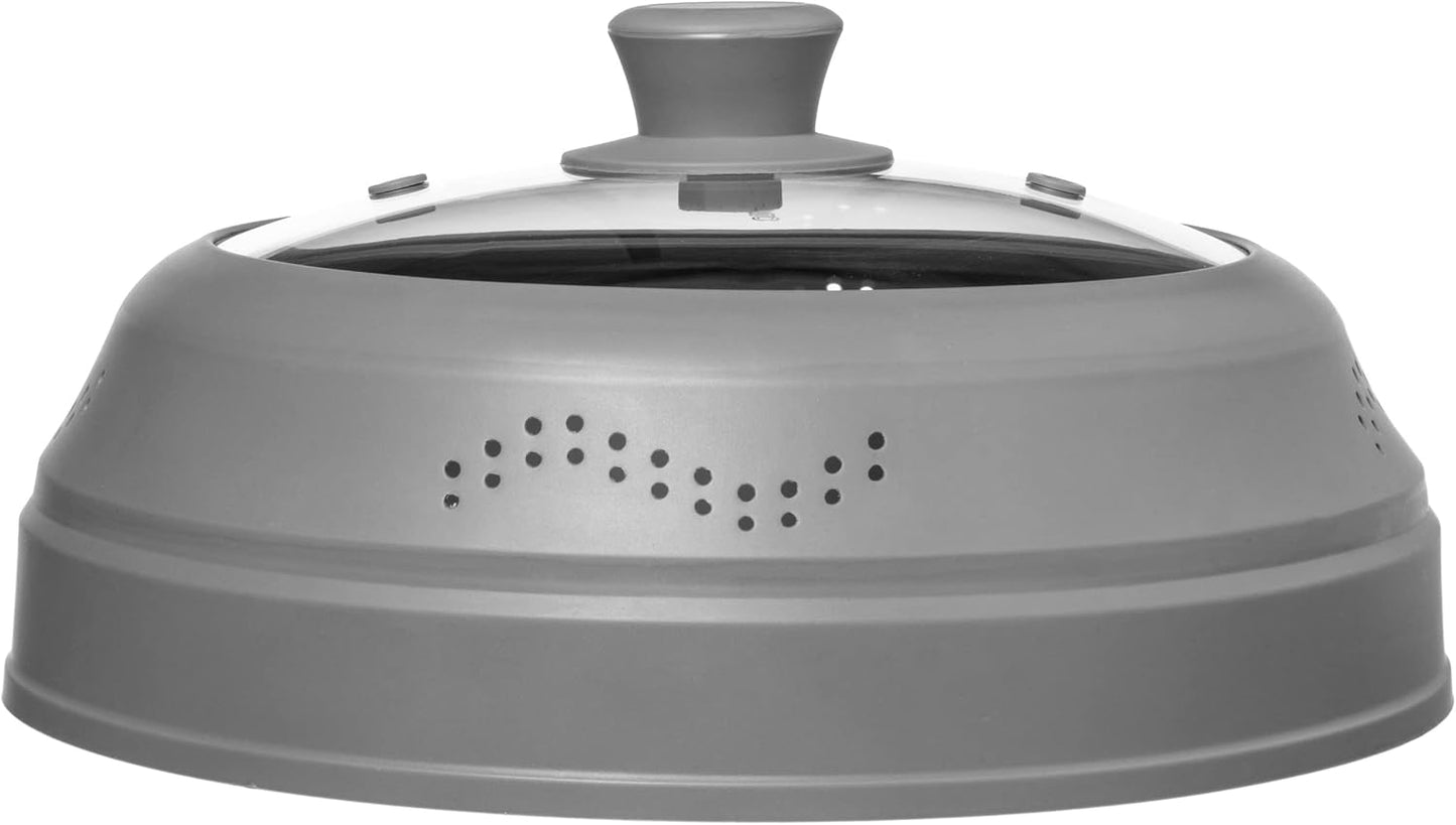 Microwave Splatter Cover for Food - Silicone Glass Dish Plate Cover, Vented with Silicone Grip Handle Knob, Collapsible, Food Grade, Microwave, Dishwasher Safe - 10" Inch